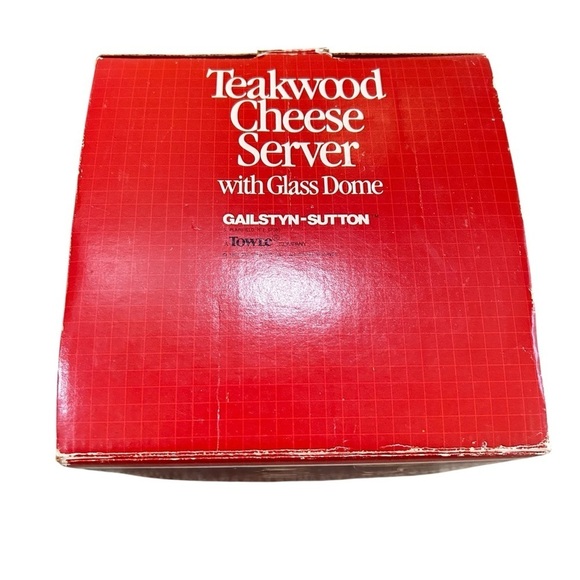 Vtg 1982 gailstyn Sutton Towle teakwood cheese Server Glass Dome original box - Picture 3 of 8